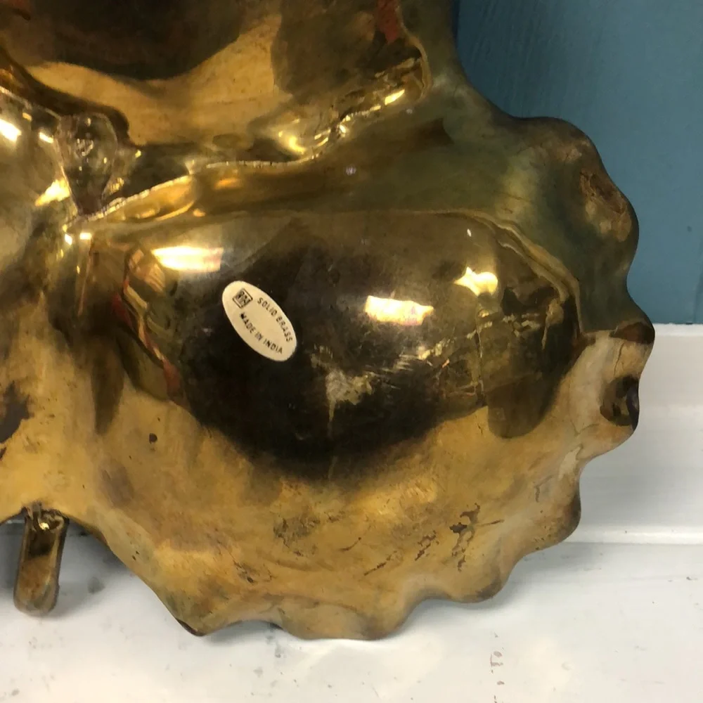 Large Heavy gold Brass Leaf Shell‎ sectioned Tray bowl Made In India 12” x 11”
